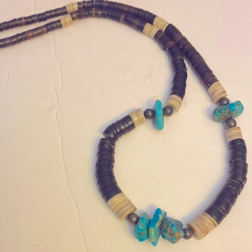 Southwestern Graduating Shell Heishi Turquoise Beads Necklace 1/20 14 KTGF Clasp